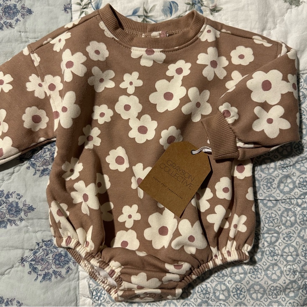 Floral Baby “Oversized Sweatshirt” style Bodysuit